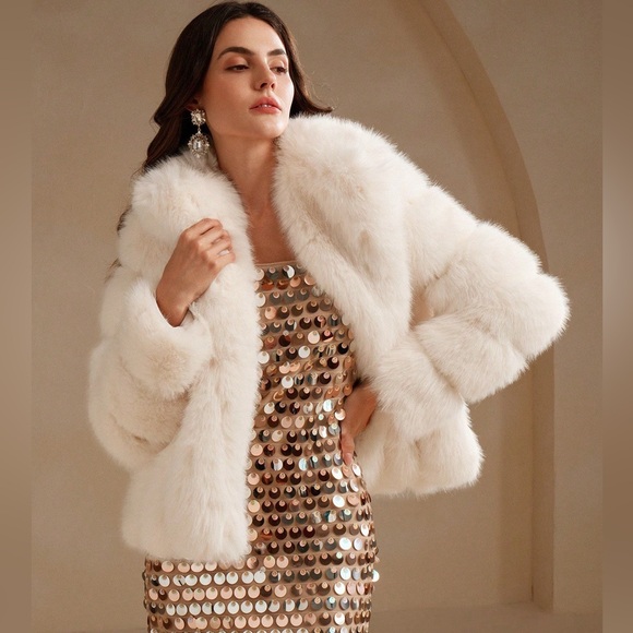 Quilted luxury faux fur vintage fur style winter coat jacket black or cream - Picture 7 of 12